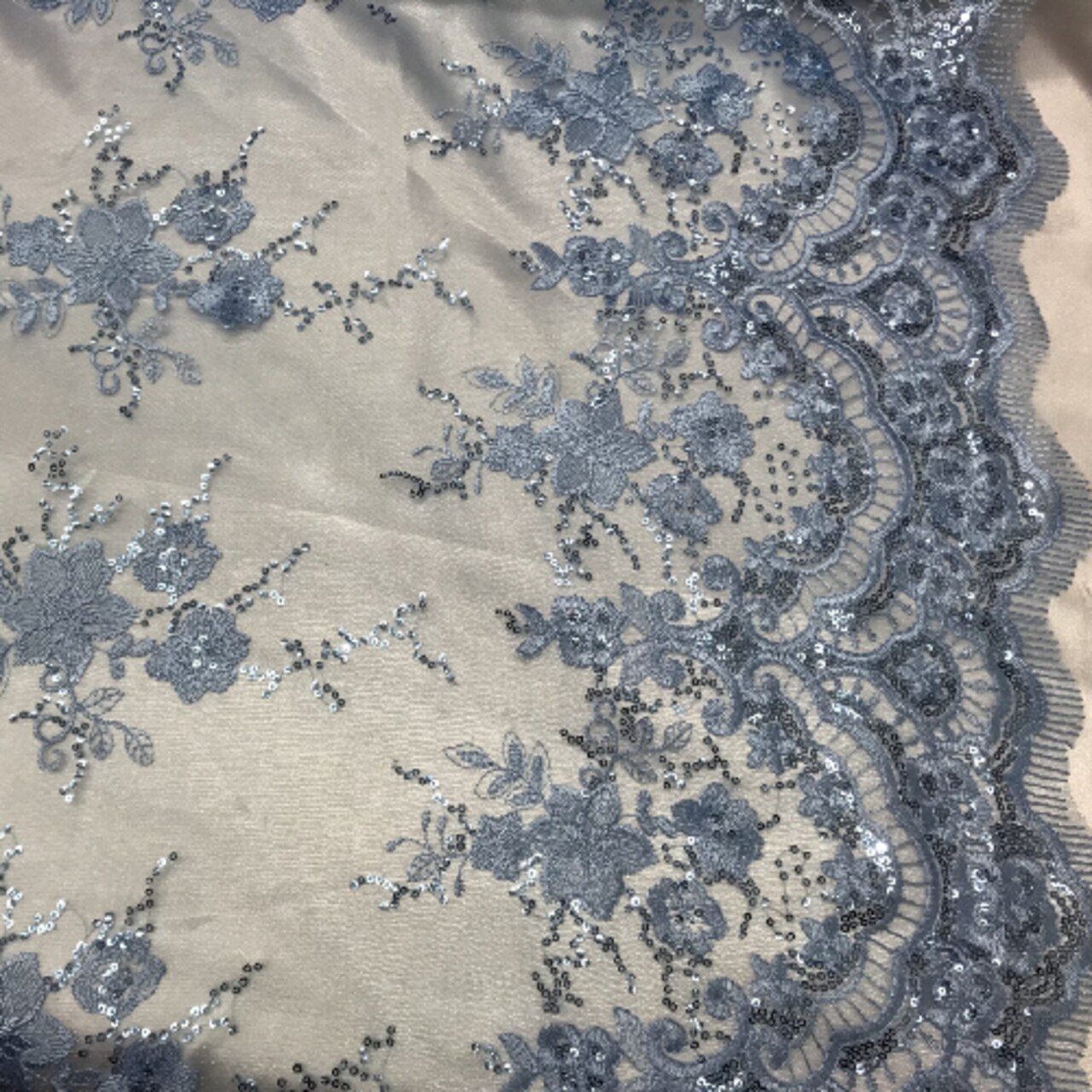 1 Yard Baby Blue Sequin Lace Fabric 51" Wide Embroidered Mesh 100% Polyester for Dresses, Decor, Crafts & DIY